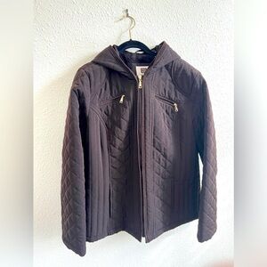 Laundry by Design Quilted Jacket Womens XL Brown Long Sleeve Lined Hood Full Zip